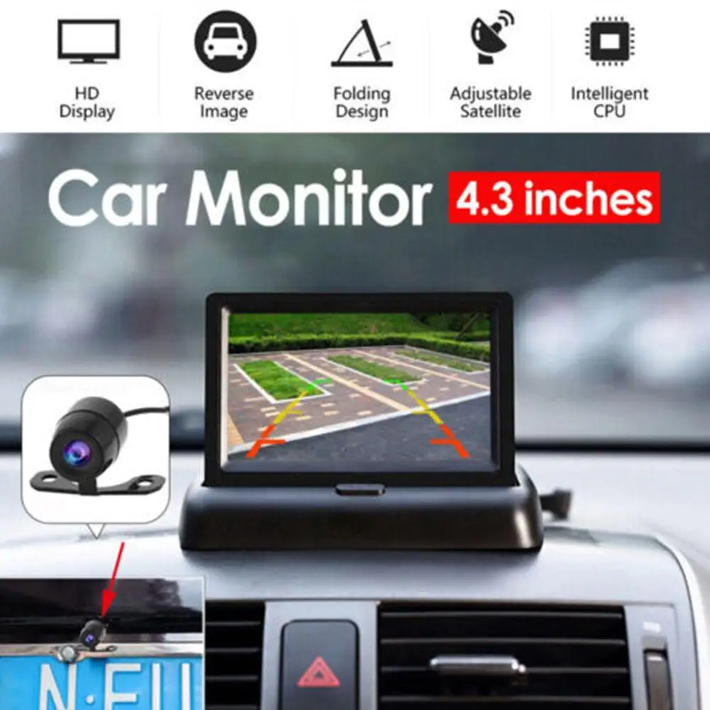 4.3-инчов TFT LCD дисплей за кола, Авто Монитор за Обратно виждане, Паркинг Монитор Заден ход, 2-канален видео вход, Камера за задно виждане