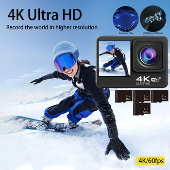 Екшън-камера 4K60FPS с пълен изглед екран сензорен екран Ultra-HD, Водоустойчива Спортна камера, задвижваща записващо устройство, Спортна камера, Екшън-камера за каска