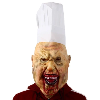 Латексова маска на Убийствен касапин, готвач, Елегантна рокля на Ужасите за Хелоуин, Реквизит за костюмированной партита, духове Къща, Cosplay, прическа