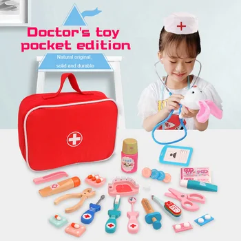 Детски играчки, ролеви игри, Дървени Ролева игра, забавни играчки за Лекар, подарък за момичета, Медицински комплект за моделиране, комплекти за първа помощ