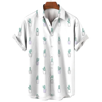 Хавайска риза за мъжете, слънчеви ежедневни блузи с плодов принтом, градинска дрехи големи размери, Мъжко облекло, плажна риза за пътуване