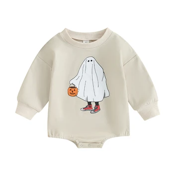 Детски гащеризон с дълъг ръкав и кръгло деколте, и есен боди с принтом призрак, облекло за Хелоуин за момичета и момчета
