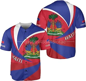 Лятна нова бейзболна фланелка с флага Хаити, ежедневна мода градинска бейзболна риза с потребителски име, мъжки детска риза с къс ръкав