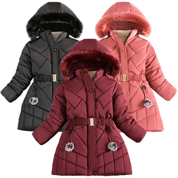 2023 Нова Зимна топло яке за момичета, Дълга Стилна Свалящ шапка, Плюшено яка, Горно облекло с качулка, палто за деца от 4-12 години