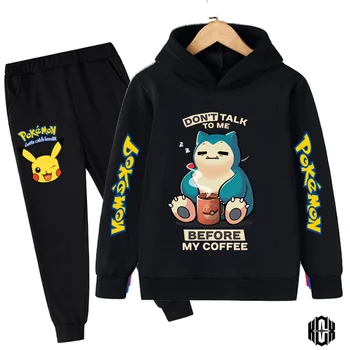 Спортни дрехи с покемонами за момчета, детски блузи, есента модерен детски свитшот с шарките на Pikachu с дълги ръкави + панталони, комплекти от 2 теми