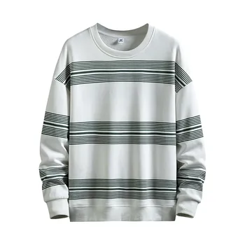 Висококачествен пуловер, случайни мъжки пролет-есен trend пуловер пуловер с дълги ръкави и принтом райе, връхни дрехи пуловер