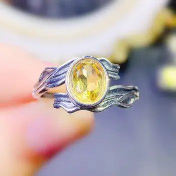 Естествен истински цитрин пръстен с овална форма стил Безплатна доставка 6*8 мм 1.3 карати скъпоценен камък 925 сребро Изискани бижута J23912