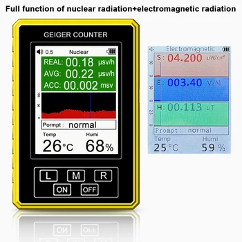 Цифров детектор за радиация, LCD дисплей, ръчно монитор магнитно поле с подсветка, тестер за температура и влажност на въздуха, висока точност на