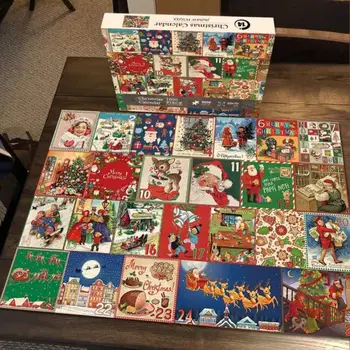 с 24 медальонами Коледен Адвент-календар, на Хартиен пъзел, Коледен подарък за Коледа, Кутии за обратно отброяване Коледа 