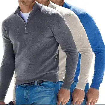 Мъжки пуловер, стилни мъжки зимни пуловери, оборудвана яка-часова, мека врата с цип, който увеличава гардероб с однотонным деколте