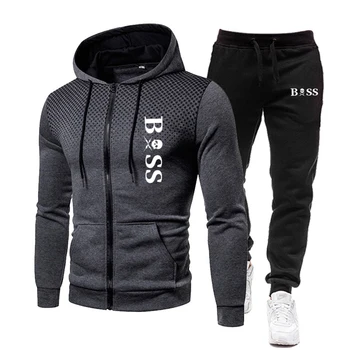 Нов Брендовый мъжки пуловер с цип + спортни панталони, Спортни и Ежедневни облекла за бягане, комплект от 2 теми за мъжки дрехи на улична