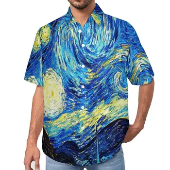 Звездна Нощ Свободна Риза Мъжки Почивка На Винсент Ван Гог Ежедневни Ризи Хавайски Поръчка С Къс Ръкав Модни Блузи Оверсайз