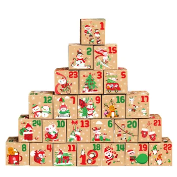 24шт Коледни Подаръчни кутии за бисквити от Крафт-хартия, кутии за бонбони, Торбички за опаковане на хранителни продукти, Коледно парти, Детски подарък, Нова Година Навидад 2023