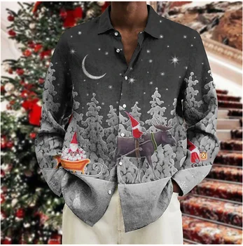 2023 подарък за Коледа, Нова Мъжка Поло Риза с дълъг ръкав и принтом Снежен човек, Ежедневното Празнична Рокля за Парти, Плюс Размера на Мъжка Риза S-6XL
