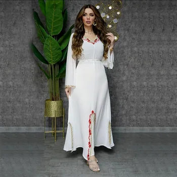 2023 Годишният Модерен стил, мюсюлмански женски Дълга рокля от полиестер с V-образно деколте и дълъг ръкав, Абайи за жени, мюсюлманската рокля