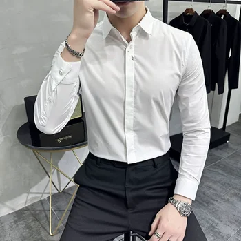 Плюс Размер 8XL, Благородна риза с дълъг ръкав, Мъжки проста модни приталенная бизнес риза Homme, ежедневни риза за комуникация