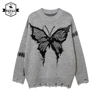 Жаккардовый пуловер с пеперуди в американски стил, мъже градинска облекло, моден тренд, hoody, еластичен пуловер в стил Харадзюку, върхове Унисекс