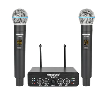 FREEBOSS Безжичен Микрофон Echo Effects 2 Преносима UHF Микрофон Система с регулируема Честота Dynamic Pro за Вечерта Караоке FB-UW02