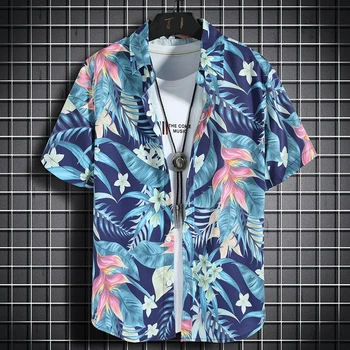 Хавайски Мъжка Риза, Модни Дрехи за Мъже с Къс Ръкав И Ревера, Градинска Тенденция Риза За Мъжете, Плажна блуза С принтом на Кокосовата Палма, Тениска