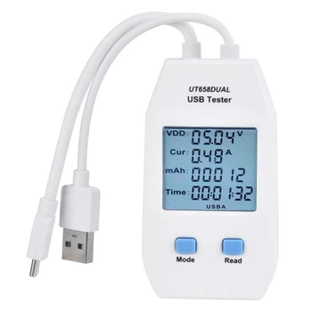 USB Тестер, UNIT LCD USB Детектор Тестер Волтметър Цифров Амперметър електромера (UT658 Dual)