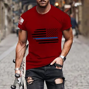 Мъжки Тениски, Модерен Дизайн на Мъжки тениски с Флага на Деня на Независимостта, Ежедневни мека и удобна тениска с къси ръкави, Мъжка тениска за тренировка