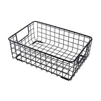4X креативна кошница за съхранение на метална жица с дръжка от ковано желязо, контейнер за дребни неща, кухненски черен