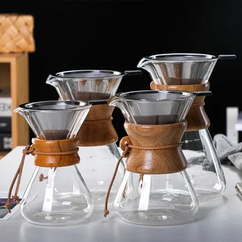 Ръчно филтър за кафе 400/600/800 мл, пот borosilicate стъкло, за многократна употреба, от неръждаема стомана, Непрекъснат, ръчен труд, кана за кафе и за споделяне на