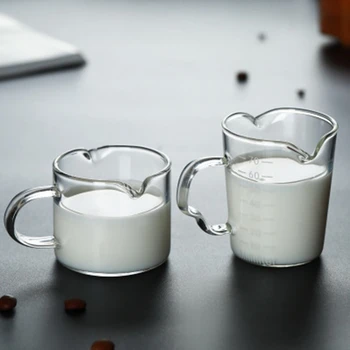 Комплект От 2 Стъклени Молочников С Двоен Накрайник За Леене На Кафе, Кана За Масло, Сос, Кана За Приготвяне На Кафе Лате, Кана За Разпенване На Млякото