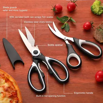 2 Опаковки Сверхмощных кухненски ножици, черни, Оранжеви, кухненски Ножици за рязане на месо, ножица за пиле