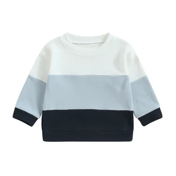 BeQeuewll/ Качулки за малки момчета за есен-зима контрастен цвят, Пуловери с дълги ръкави, ежедневни детски дрехи, блузи