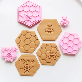 4 бр./компл. Кутии за бисквити с шарките на пчелите, 3D форма за бисквити с мед, печати за 