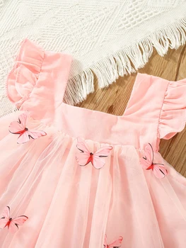 Рокли на Принцеси за новородени момичета, Лятото фатиновое рокля без ръкави с принтом пеперуди, ежедневни свободни рокли 0-24 м (rose 18-24 месеца)
