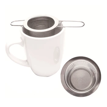 Устройство за заваряване на чай с двойни дръжки, Мрежест филтър за чай от неръждаема стомана, Сгъваема дръжка за чаши, Мрежест филтър за чай