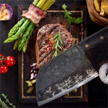 Пълен Нож на главния готвач Tang Ръчна изработка От ковано желязо с високо Стомана, Кухненски Ножове за Рязане Филе, Широка Мясницкий нож