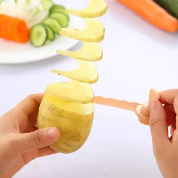 Спирала овощерезка от неръждаема стомана въртяща се пластмасова картофелерезка, кухненски приспособления, аксесоари, ръчно спирала овощерезка за краставици