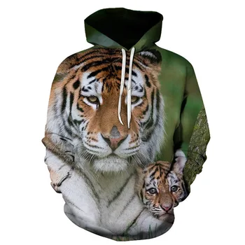 2023 Нови качулки с тигър, мъжки дрехи, Модни стръмни улични върхове, Hoody с 3D принтом животни, Свободни мъжки пуловери голям размер