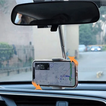 Авто Телескопичен Държач телефон, Регулируема, Въртяща се Скоба Пластмасова Кола за мобилен телефон с GPS Навигация в Огледалото за обратно виждане