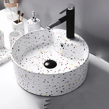 Бели мивки за баня, модерна вик, битови мивки, керамична мивка Terrazzo, Скандинавски мивка над мивката.